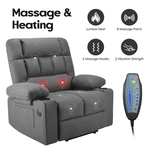 English Elm Oversized Recliner chair with ergonomic support, swivel rocker, quick 5-min assembly for adults comfort Grey T3623P408759