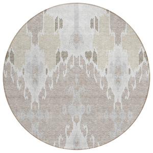 HomeRoots 5' Stylish Ikat Area Rug in Ivory, Beige, and Taupe - Durable, Washable for Indoor and Outdoor Use 8' Round 584700