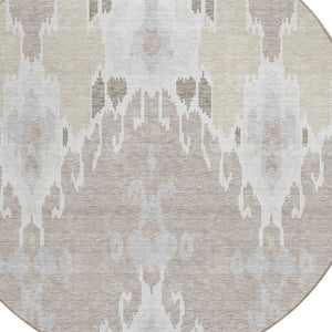 Homeroots 3' Creative Blush Pink And Ivory Ikat Washable Area Rug For Indoor Or Outdoor Spaces, Durable Design 8' Round Polyester 584700