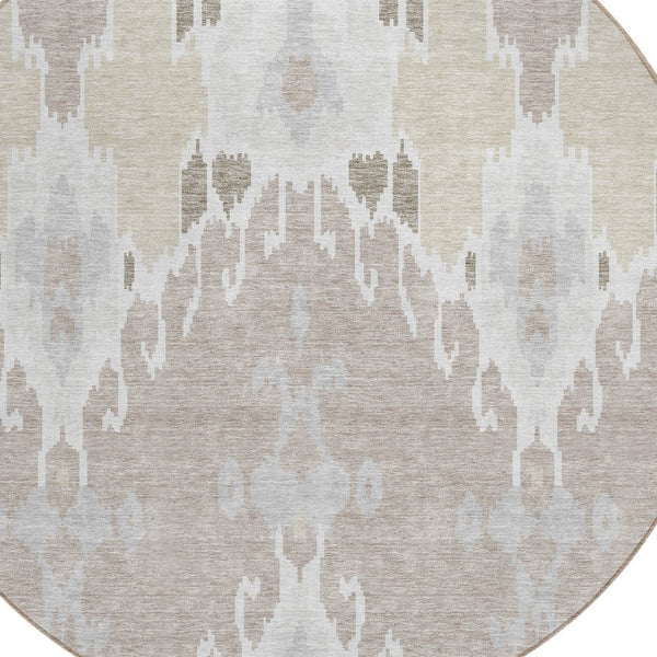 Homeroots 3' Creative Blush Pink And Ivory Ikat Washable Area Rug For Indoor Or Outdoor Spaces, Durable Design 8' Round Polyester 584700