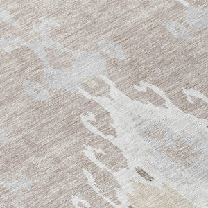 Homeroots 3' Creative Blush Pink And Ivory Ikat Washable Area Rug For Indoor Or Outdoor Spaces, Durable Design 8' Round Polyester 584700