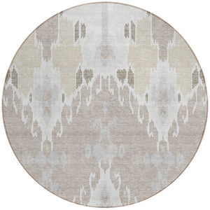 Homeroots 3' Creative Blush Pink And Ivory Ikat Washable Area Rug For Indoor Or Outdoor Spaces, Durable Design 8' Round Polyester 584700