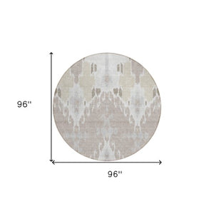 Homeroots 3' Creative Blush Pink And Ivory Ikat Washable Area Rug For Indoor Or Outdoor Spaces, Durable Design 8' Round Polyester 584700