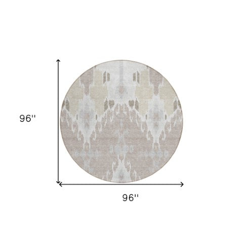 Homeroots 3' Creative Blush Pink And Ivory Ikat Washable Area Rug For Indoor Or Outdoor Spaces, Durable Design 8' Round Polyester 584700