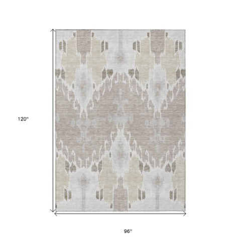 Homeroots 3' Creative Blush Pink And Ivory Ikat Washable Area Rug For Indoor Or Outdoor Spaces, Durable Design 8' X 10' Polyester 584701