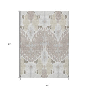 Homeroots 3' Creative Blush Pink And Ivory Ikat Washable Area Rug For Indoor Or Outdoor Spaces, Durable Design 9' X 12' Polyester 584702