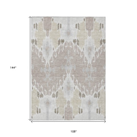 Homeroots 3' Creative Blush Pink And Ivory Ikat Washable Area Rug For Indoor Or Outdoor Spaces, Durable Design 9' X 12' Polyester 584702