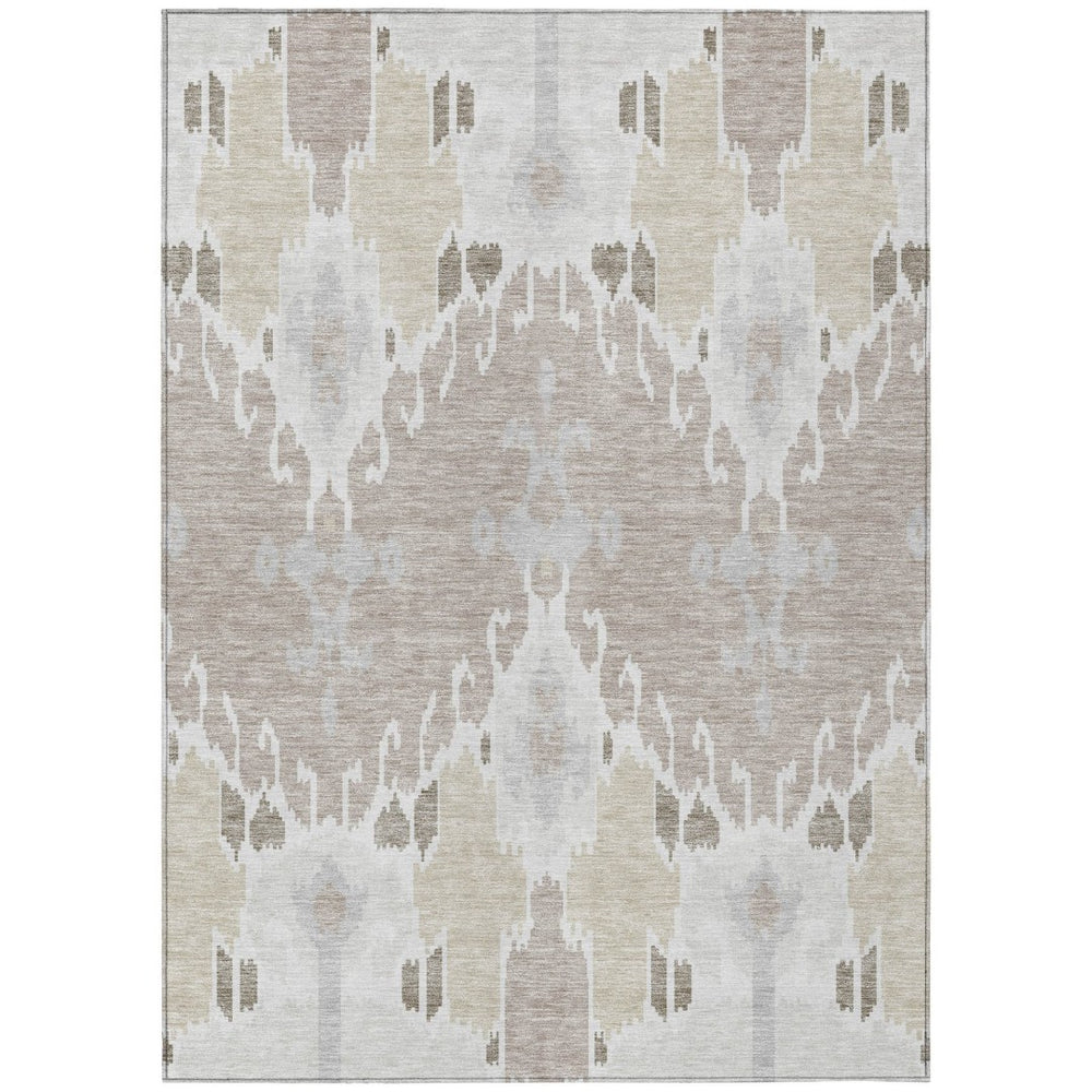 HomeRoots 9' Ikat Washable Area Rug in Ivory Beige and Taupe - Durable, Stylish for Indoor and Outdoor Spaces 9' X 12' 584702