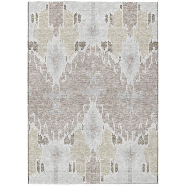 HomeRoots 9' Ikat Washable Area Rug in Ivory Beige and Taupe - Durable, Stylish for Indoor and Outdoor Spaces 9' X 12' 584702