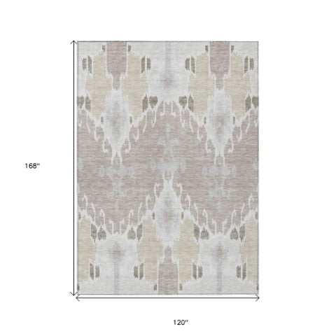 Homeroots 3' Creative Blush Pink And Ivory Ikat Washable Area Rug For Indoor Or Outdoor Spaces, Durable Design 10' X 14' Polyester 584703