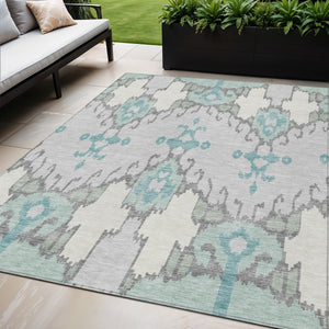 Homeroots 3' Creative Blush Pink And Ivory Ikat Washable Area Rug For Indoor Or Outdoor Spaces, Durable Design 5' X 8' Polyester 584705