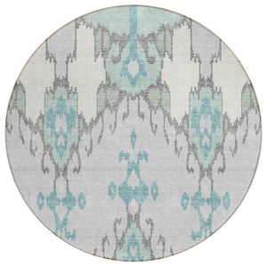 HomeRoots 5' Refreshing Mint Green Teal Blue Ivory Ikat Indoor Outdoor Area Rug - Stylish & Durable Design 8' Round 584706