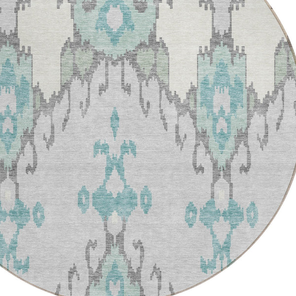 Homeroots 3' Creative Blush Pink And Ivory Ikat Washable Area Rug For Indoor Or Outdoor Spaces, Durable Design 8' Round Polyester 584706