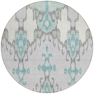 Homeroots 3' Creative Blush Pink And Ivory Ikat Washable Area Rug For Indoor Or Outdoor Spaces, Durable Design 8' Round Polyester 584706