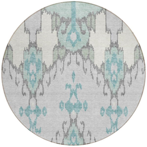 Homeroots 3' Creative Blush Pink And Ivory Ikat Washable Area Rug For Indoor Or Outdoor Spaces, Durable Design 8' Round Polyester 584706