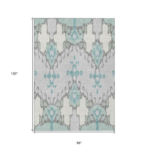 Homeroots 3' Creative Blush Pink And Ivory Ikat Washable Area Rug For Indoor Or Outdoor Spaces, Durable Design 8' X 10' Polyester 584707