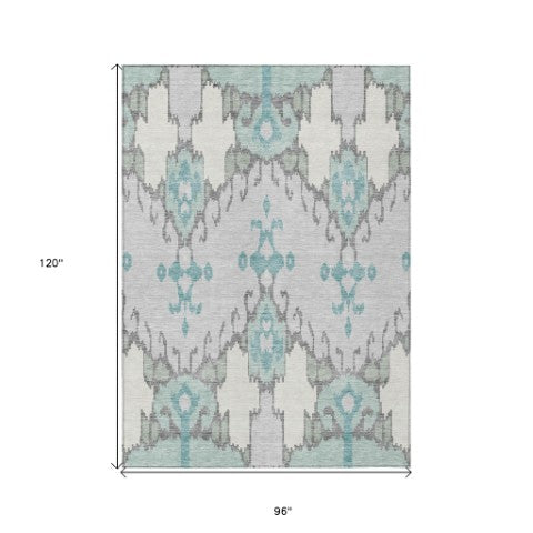 Homeroots 3' Creative Blush Pink And Ivory Ikat Washable Area Rug For Indoor Or Outdoor Spaces, Durable Design 8' X 10' Polyester 584707