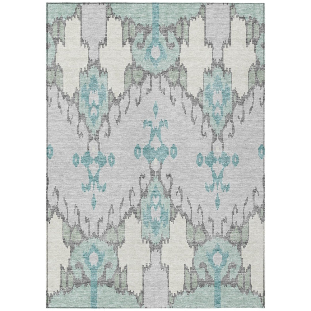 HomeRoots 9' Stylish Mint Green, Teal Blue & Ivory Ikat Area Rug for Indoor & Outdoor Spaces - Washable & Durable 9' X 12' 584708