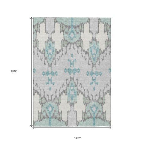 Homeroots 3' Creative Blush Pink And Ivory Ikat Washable Area Rug For Indoor Or Outdoor Spaces, Durable Design 10' X 14' Polyester 584709