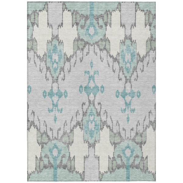 HomeRoots 5' Refreshing Mint Green Teal Blue Ivory Ikat Indoor Outdoor Area Rug - Stylish & Durable Design 10' X 14' 584709