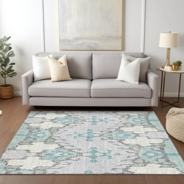 Homeroots 3' Creative Blush Pink And Ivory Ikat Washable Area Rug For Indoor Or Outdoor Spaces, Durable Design 10' X 14' Polyester 584709