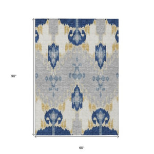 Homeroots 3' Creative Blush Pink And Ivory Ikat Washable Area Rug For Indoor Or Outdoor Spaces, Durable Design 5' X 8' Polyester 584711