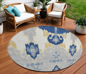 Homeroots 3' Creative Blush Pink And Ivory Ikat Washable Area Rug For Indoor Or Outdoor Spaces, Durable Design 8' Round Polyester 584712