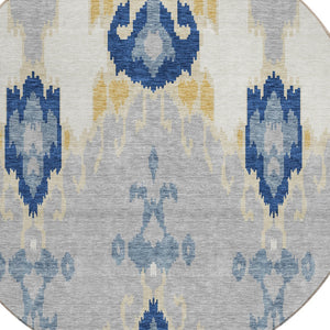 Homeroots 3' Creative Blush Pink And Ivory Ikat Washable Area Rug For Indoor Or Outdoor Spaces, Durable Design 8' Round Polyester 584712