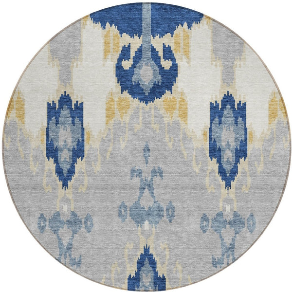 Homeroots 3' Creative Blush Pink And Ivory Ikat Washable Area Rug For Indoor Or Outdoor Spaces, Durable Design 8' Round Polyester 584712