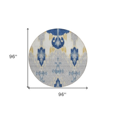 Homeroots 3' Creative Blush Pink And Ivory Ikat Washable Area Rug For Indoor Or Outdoor Spaces, Durable Design 8' Round Polyester 584712