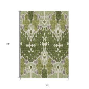 Homeroots 3' Creative Blush Pink And Ivory Ikat Washable Area Rug For Indoor Or Outdoor Spaces, Durable Design 5' X 8' Polyester 584717