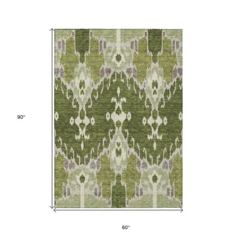 Homeroots 3' Creative Blush Pink And Ivory Ikat Washable Area Rug For Indoor Or Outdoor Spaces, Durable Design 5' X 8' Polyester 584717