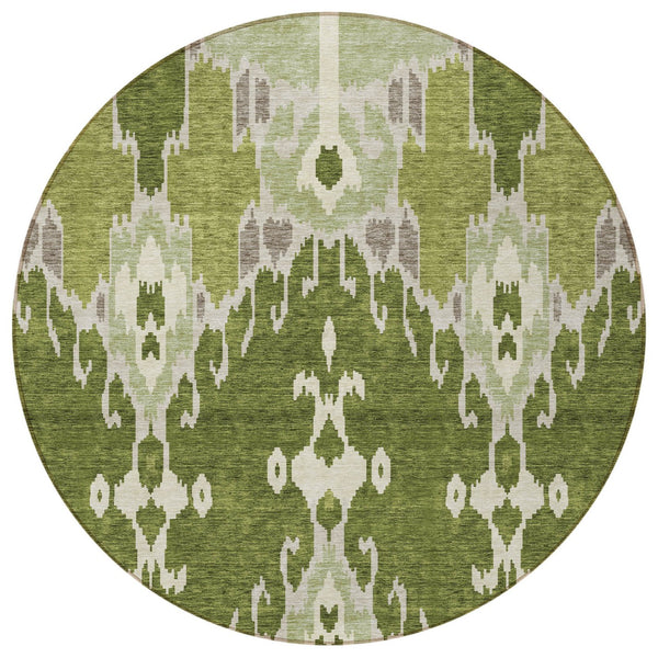 Homeroots 3' Creative Blush Pink And Ivory Ikat Washable Area Rug For Indoor Or Outdoor Spaces, Durable Design 8' Round Polyester 584718