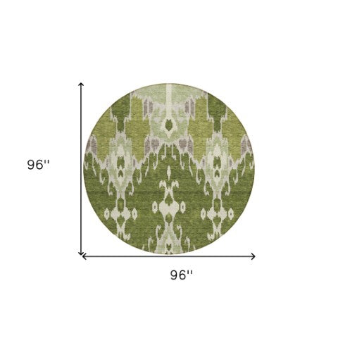 Homeroots 3' Creative Blush Pink And Ivory Ikat Washable Area Rug For Indoor Or Outdoor Spaces, Durable Design 8' Round Polyester 584718