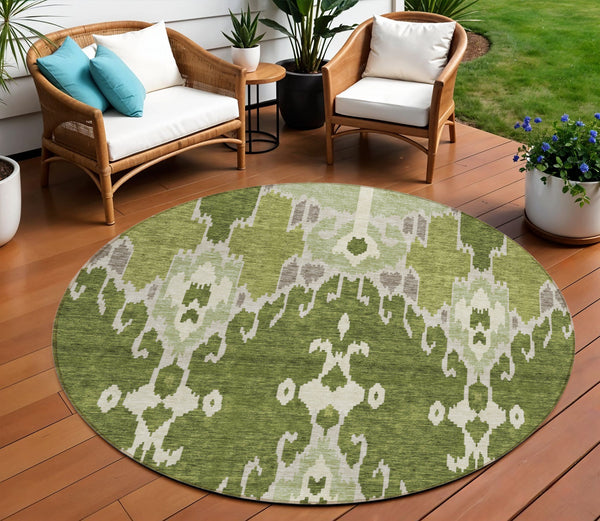 Homeroots 3' Creative Blush Pink And Ivory Ikat Washable Area Rug For Indoor Or Outdoor Spaces, Durable Design 8' Round Polyester 584718