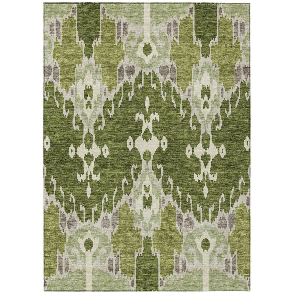 HomeRoots 9' Olive and Artichoke Green Ikat Area Rug - Durable, Washable, Stylish for Indoor and Outdoor Use 9' X 12' 584720
