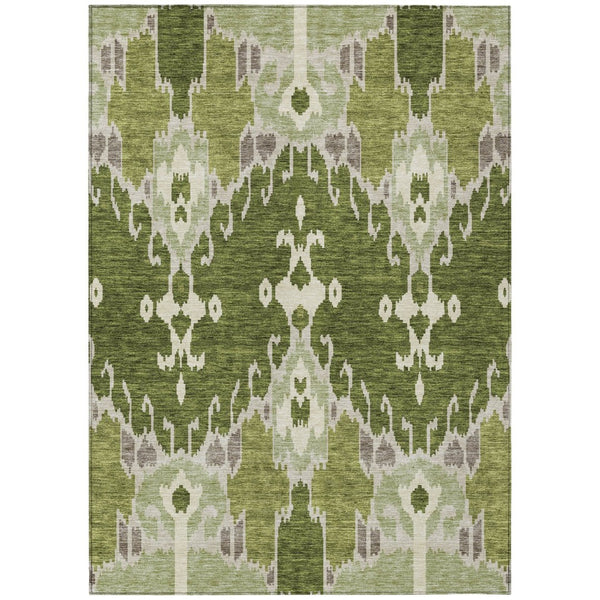 HomeRoots 9' Olive and Artichoke Green Ikat Area Rug - Durable, Washable, Stylish for Indoor and Outdoor Use 9' X 12' 584720