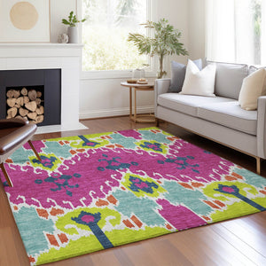 Homeroots 3' Creative Blush Pink And Ivory Ikat Washable Area Rug For Indoor Or Outdoor Spaces, Durable Design 3' X 5' Polyester 584722