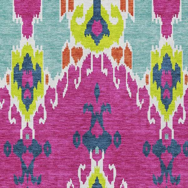 Homeroots 3' Creative Blush Pink And Ivory Ikat Washable Area Rug For Indoor Or Outdoor Spaces, Durable Design 5' X 8' Polyester 584723