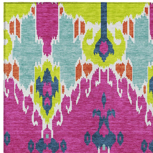 Homeroots 3' Creative Blush Pink And Ivory Ikat Washable Area Rug For Indoor Or Outdoor Spaces, Durable Design 8' X 10' Polyester 584725