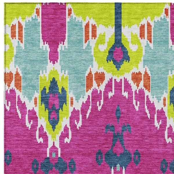 Homeroots 3' Creative Blush Pink And Ivory Ikat Washable Area Rug For Indoor Or Outdoor Spaces, Durable Design 8' X 10' Polyester 584725