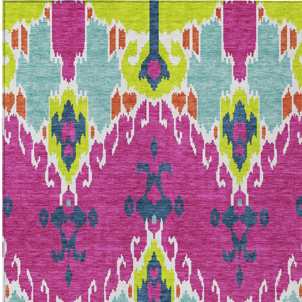 Homeroots 3' Creative Blush Pink And Ivory Ikat Washable Area Rug For Indoor Or Outdoor Spaces, Durable Design 10' X 14' Polyester 584727