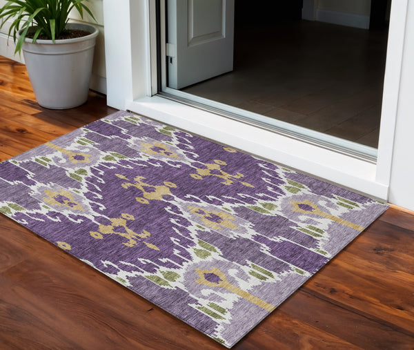 Homeroots 3' Creative Blush Pink And Ivory Ikat Washable Area Rug For Indoor Or Outdoor Spaces, Durable Design 3' X 5' Polyester 584728