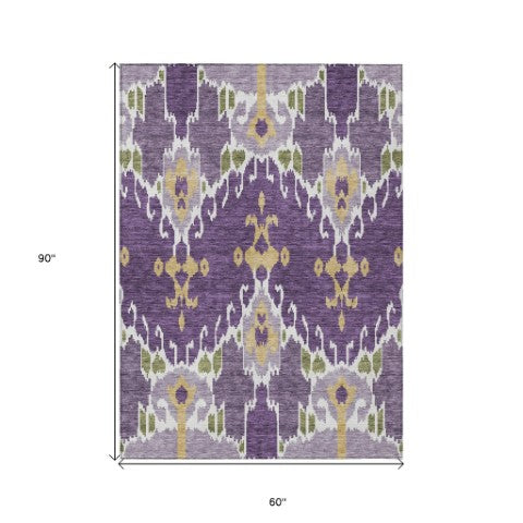 Homeroots 3' Creative Blush Pink And Ivory Ikat Washable Area Rug For Indoor Or Outdoor Spaces, Durable Design 5' X 8' Polyester 584729