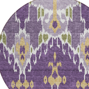 Homeroots 3' Creative Blush Pink And Ivory Ikat Washable Area Rug For Indoor Or Outdoor Spaces, Durable Design 8' Round Polyester 584730