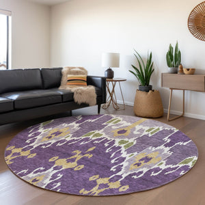 Homeroots 3' Creative Blush Pink And Ivory Ikat Washable Area Rug For Indoor Or Outdoor Spaces, Durable Design 8' Round Polyester 584730