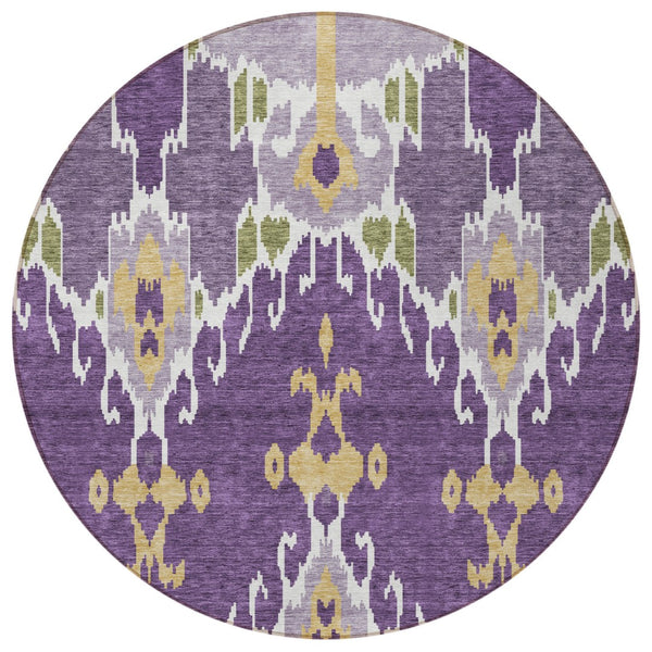 Homeroots 3' Creative Blush Pink And Ivory Ikat Washable Area Rug For Indoor Or Outdoor Spaces, Durable Design 8' Round Polyester 584730