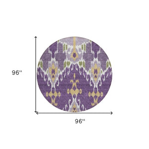 Homeroots 3' Creative Blush Pink And Ivory Ikat Washable Area Rug For Indoor Or Outdoor Spaces, Durable Design 8' Round Polyester 584730