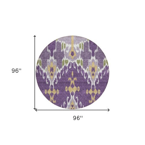 Homeroots 3' Creative Blush Pink And Ivory Ikat Washable Area Rug For Indoor Or Outdoor Spaces, Durable Design 8' Round Polyester 584730