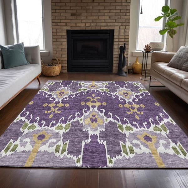 Homeroots 3' Creative Blush Pink And Ivory Ikat Washable Area Rug For Indoor Or Outdoor Spaces, Durable Design 8' X 10' Polyester 584731